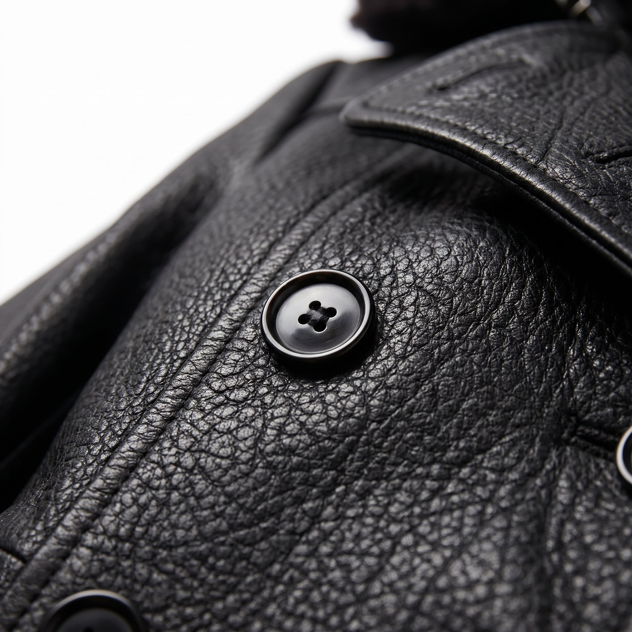Leather Trench Coat Double Breasted Longline - detail