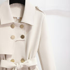 Women's Trench Coat With Double-Breasted Front Belted Lapel And Defined Waist For A Tailored Fit - detail