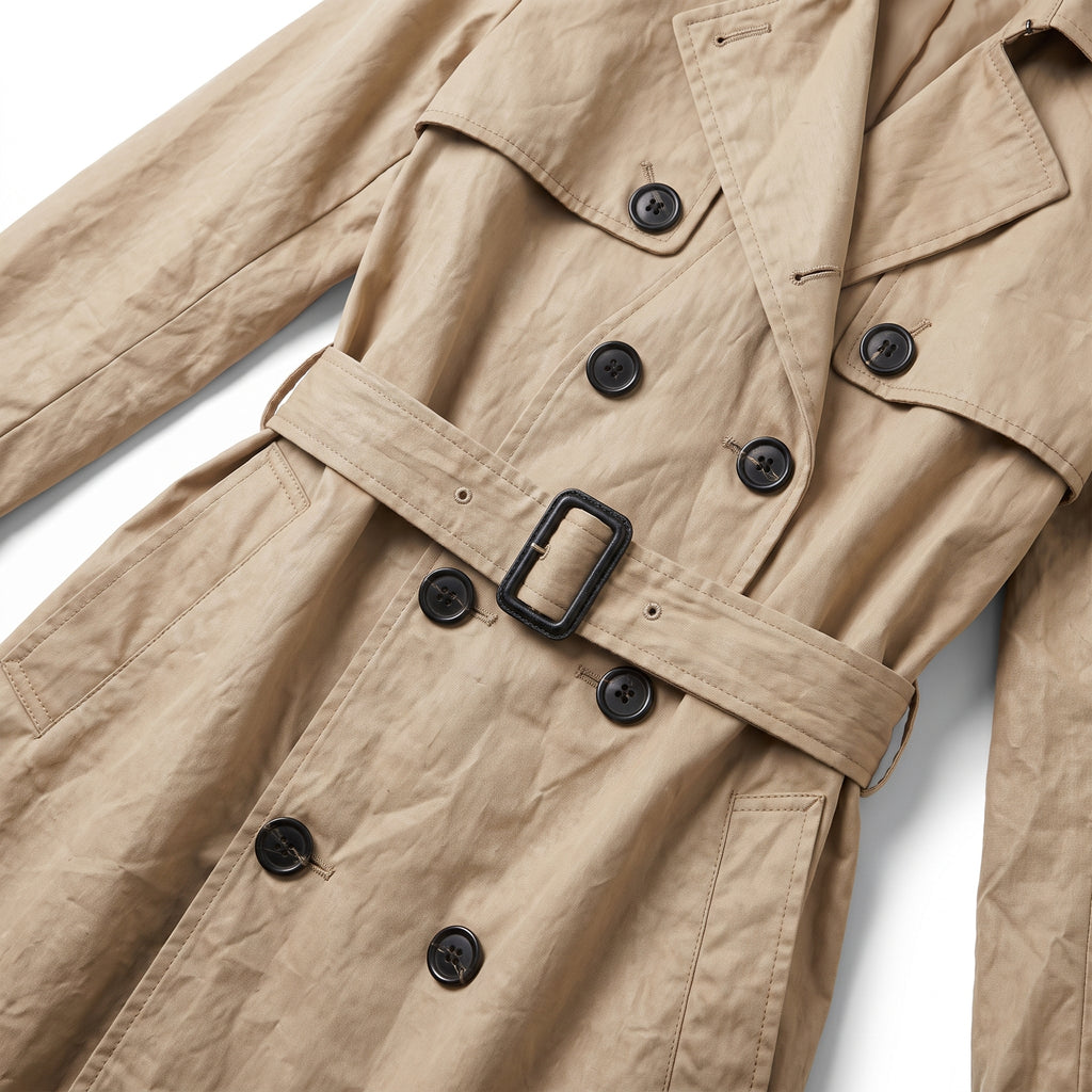 Women's Trench Coat with Supportive Longline and Double-Breasted Front - detail