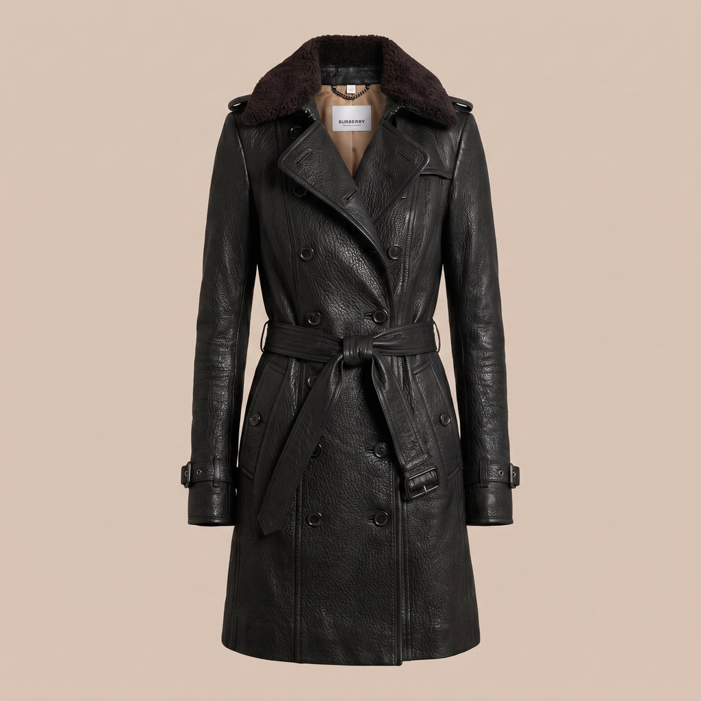 Leather Trench Coat Double Breasted Longline - hero