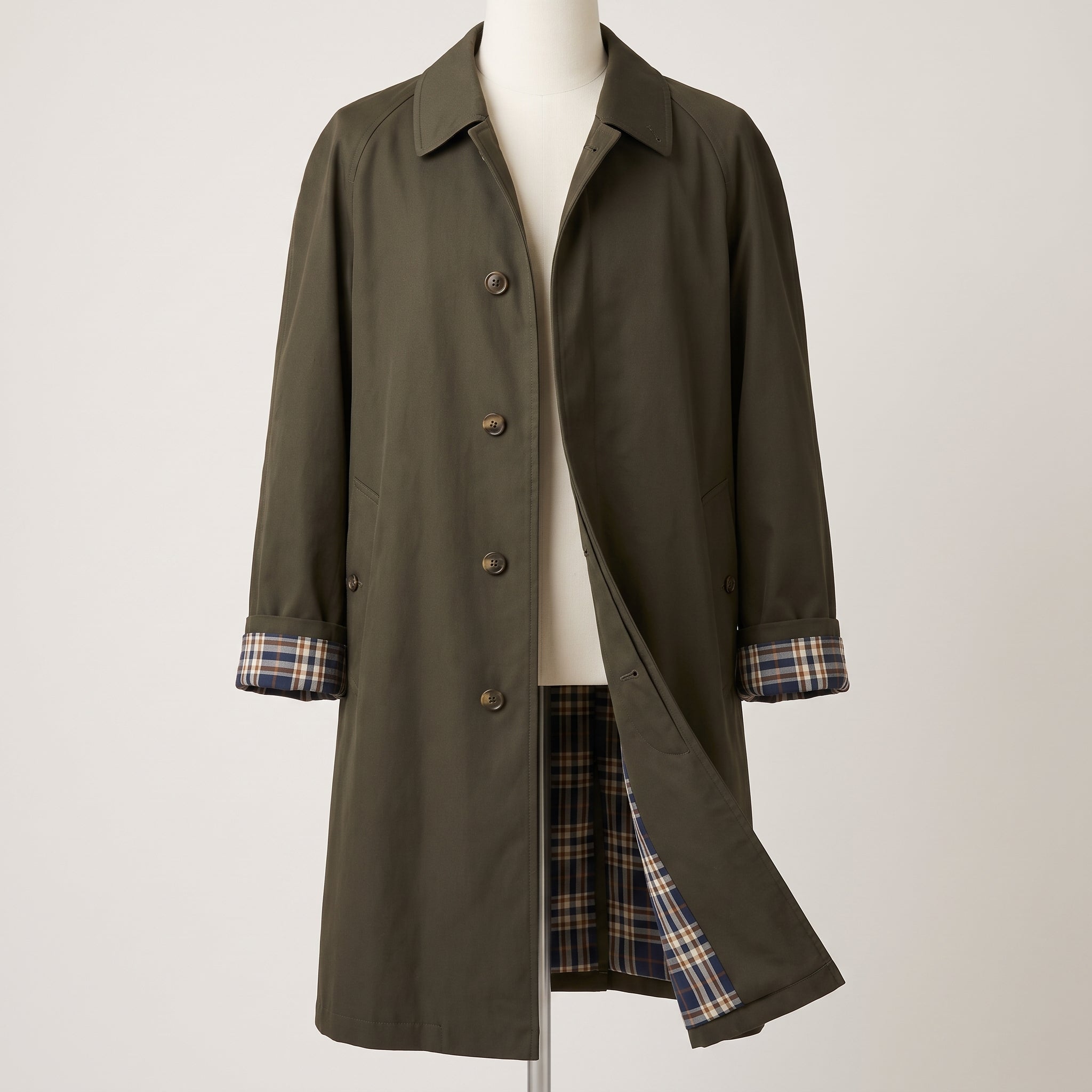 Women's Trench Coat Long Single-breasted Plaid Lined - Image 3