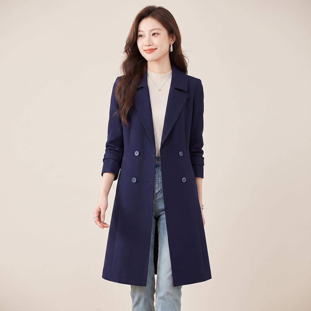 Trench Coat Black Double-Breasted Long - Image 7