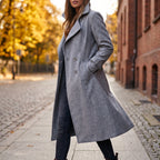 Women's Trench Coat Double-Breasted Longline With Lapels - in-use