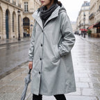 Women's Hooded Trench Coat Single-Breasted Knee-Length Pockets - in-use
