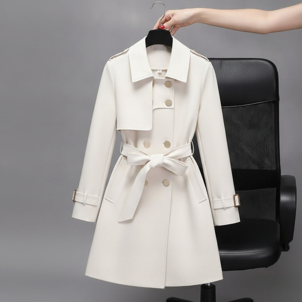 Women's Trench Coat With Double-Breasted Front Belted Lapel And Defined Waist For A Tailored Fit - scale