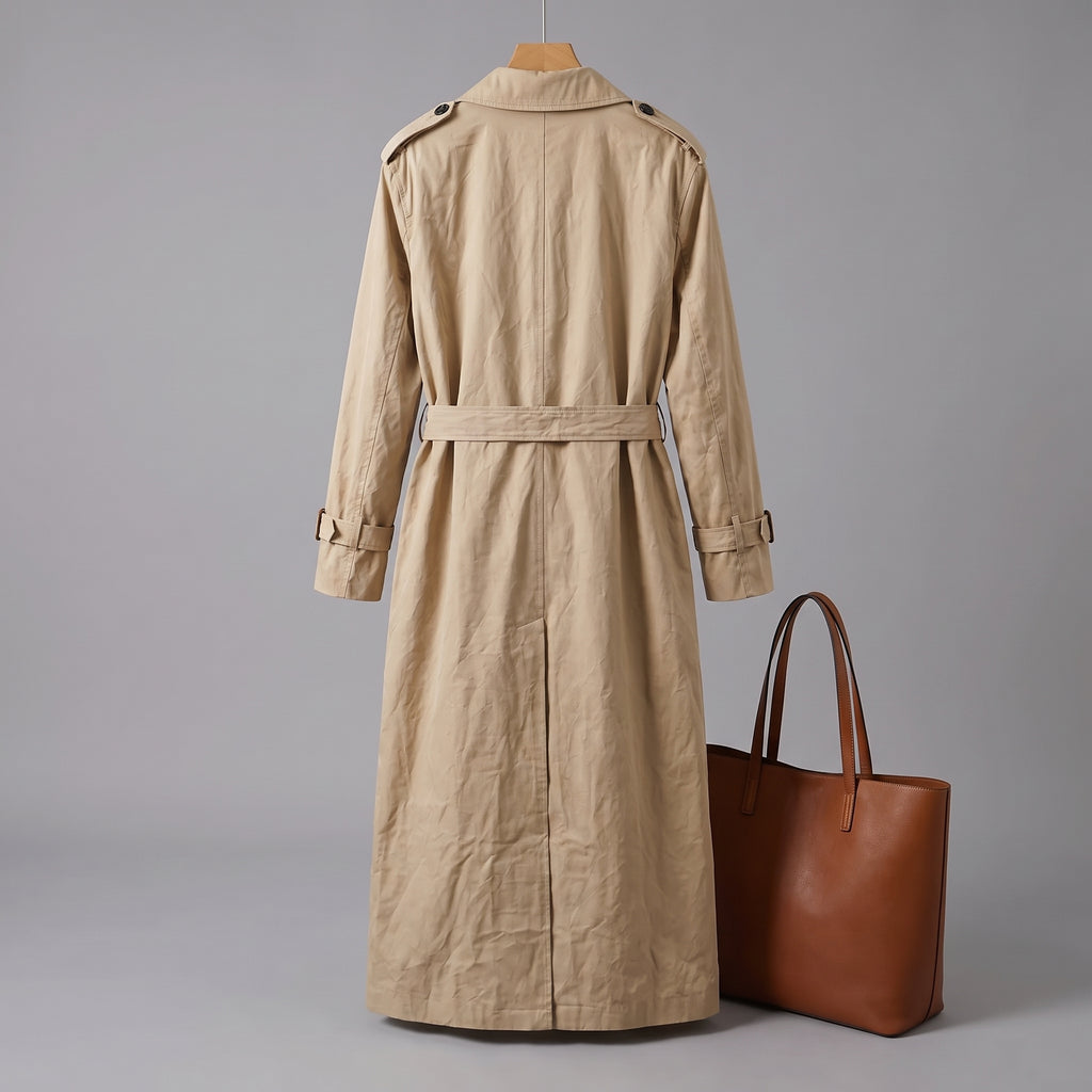 Women's Trench Coat with Supportive Longline and Double-Breasted Front - scale