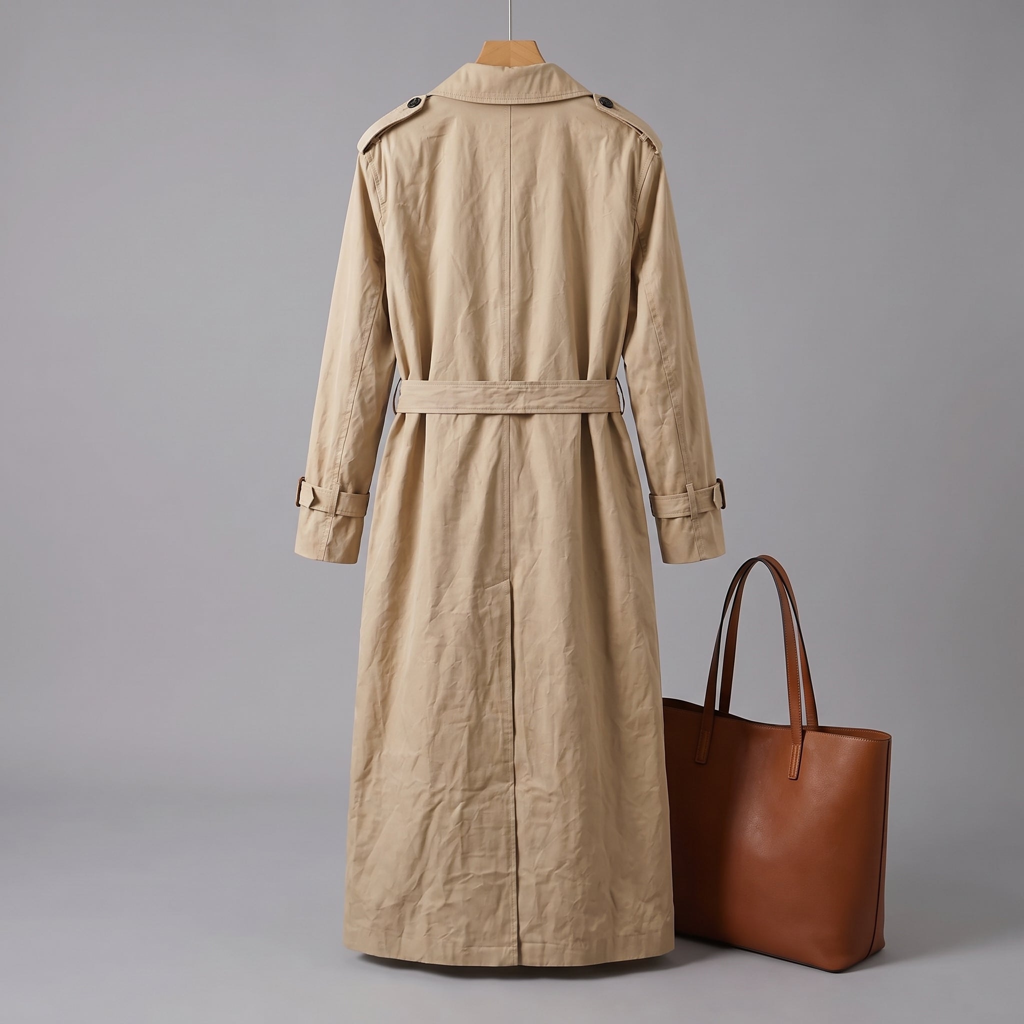 Women's Trench Coat with Supportive Longline and Double-Breasted Front - scale
