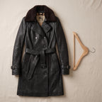 Leather Trench Coat Double Breasted Longline - scale