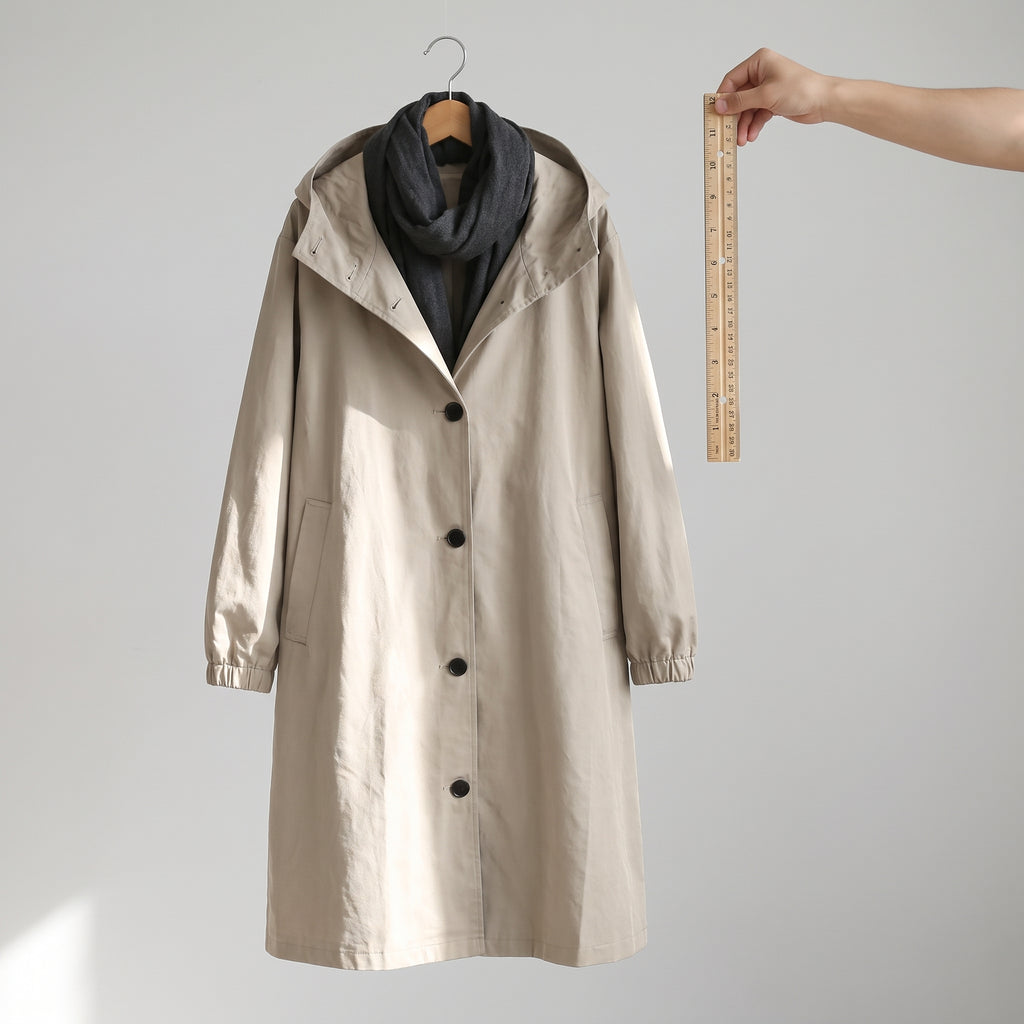 Women's Hooded Trench Coat Long Button-Front - scale