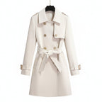 Women's Trench Coat With Double-Breasted Front Belted Lapel And Defined Waist For A Tailored Fit - studio