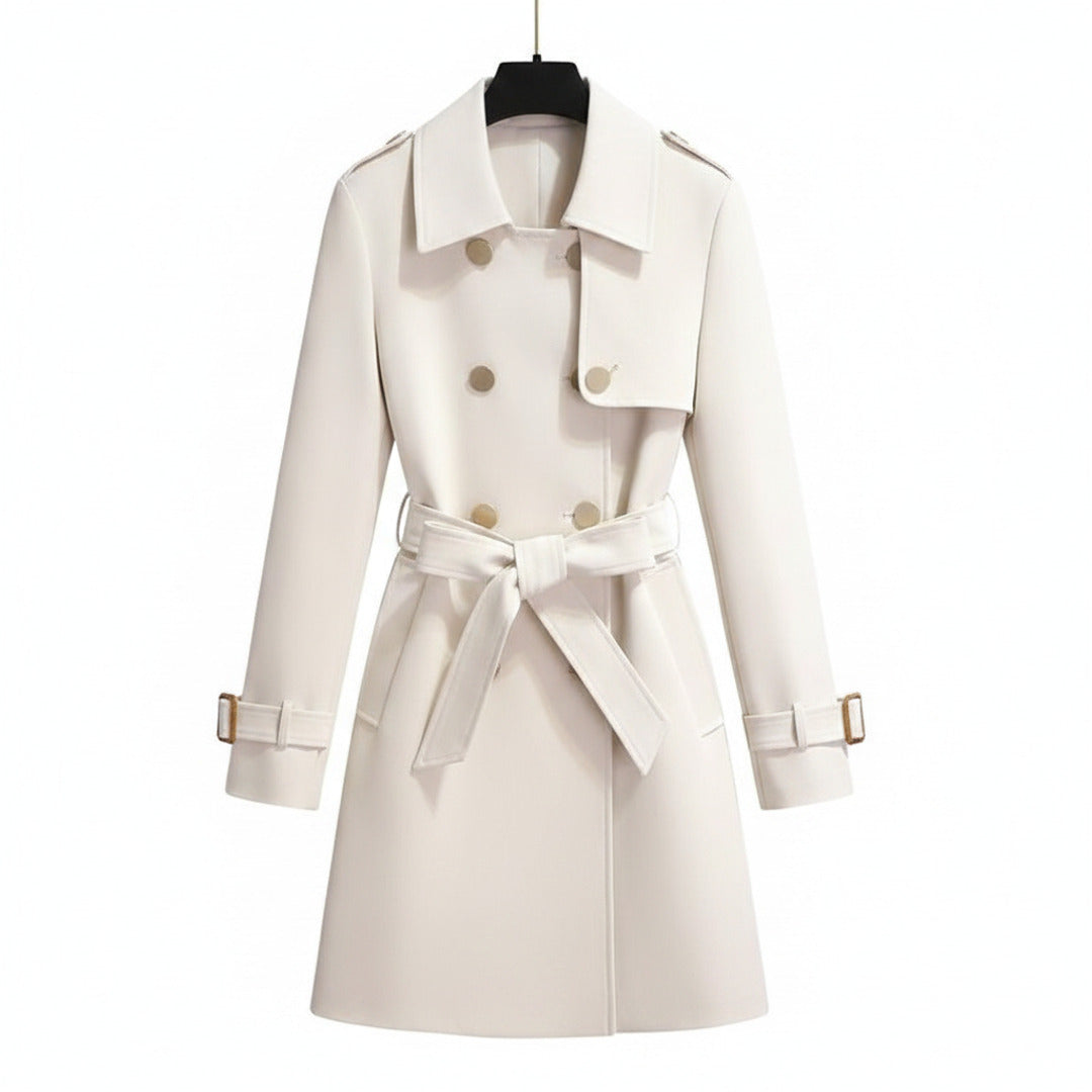 Women's Trench Coat With Double-Breasted Front Belted Lapel And Defined Waist For A Tailored Fit - studio