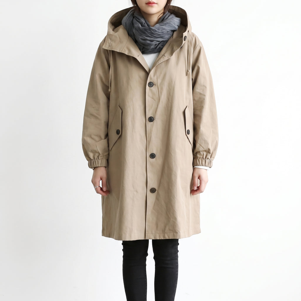 Women's Hooded Trench Coat Single-Breasted Knee-Length Pockets - studio