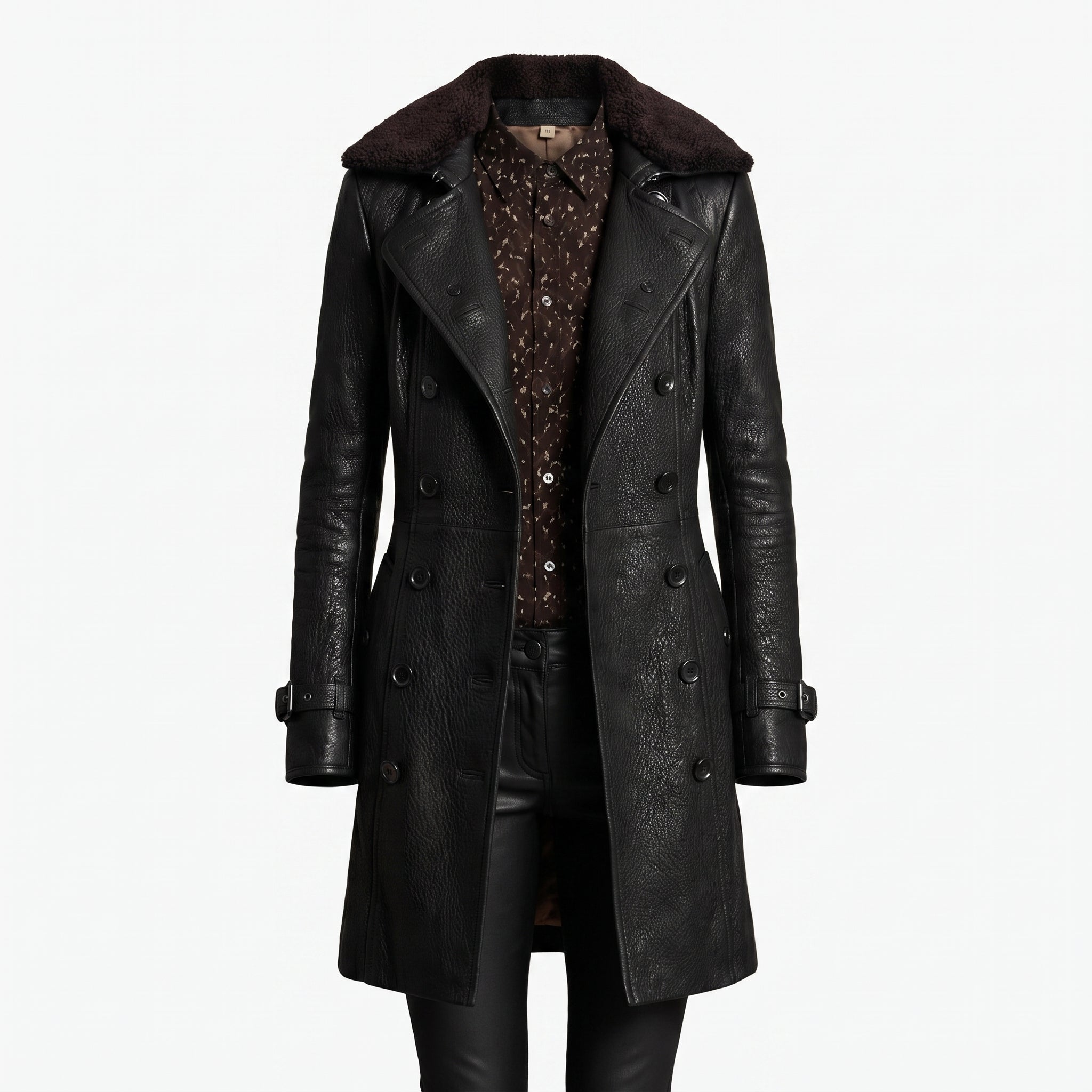 Leather Trench Coat Double Breasted Longline - studio