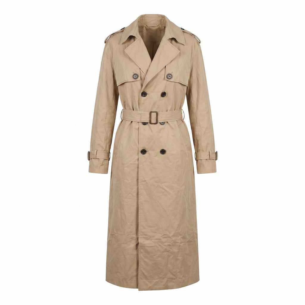 Women's Trench Coat with Supportive Longline and Double-Breasted Front - studio