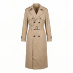 Women's Trench Coat with Supportive Longline and Double-Breasted Front - studio