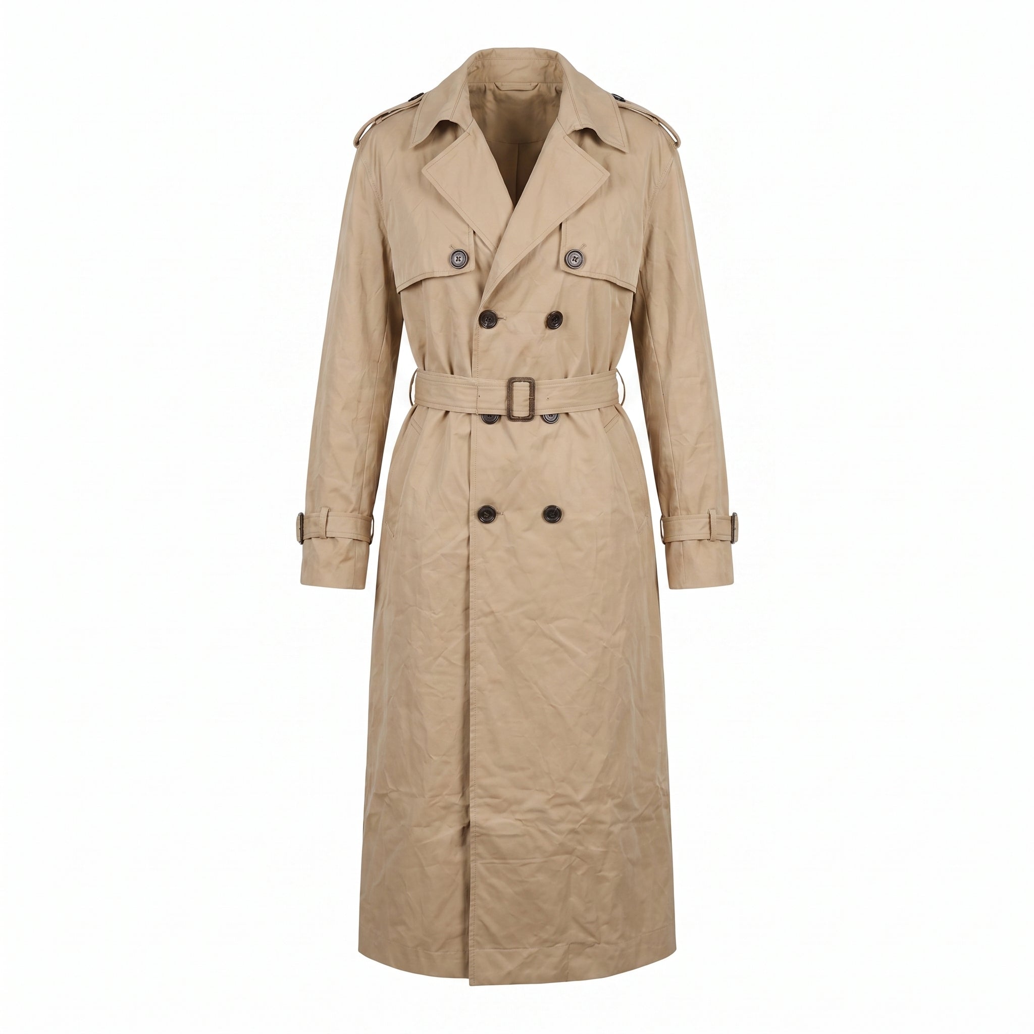 Women's Trench Coat with Supportive Longline and Double-Breasted Front - studio