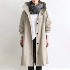 Women's Hooded Trench Coat Long Button-Front - studio