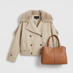Cropped Trench Coat Double Breasted With Collar - scale