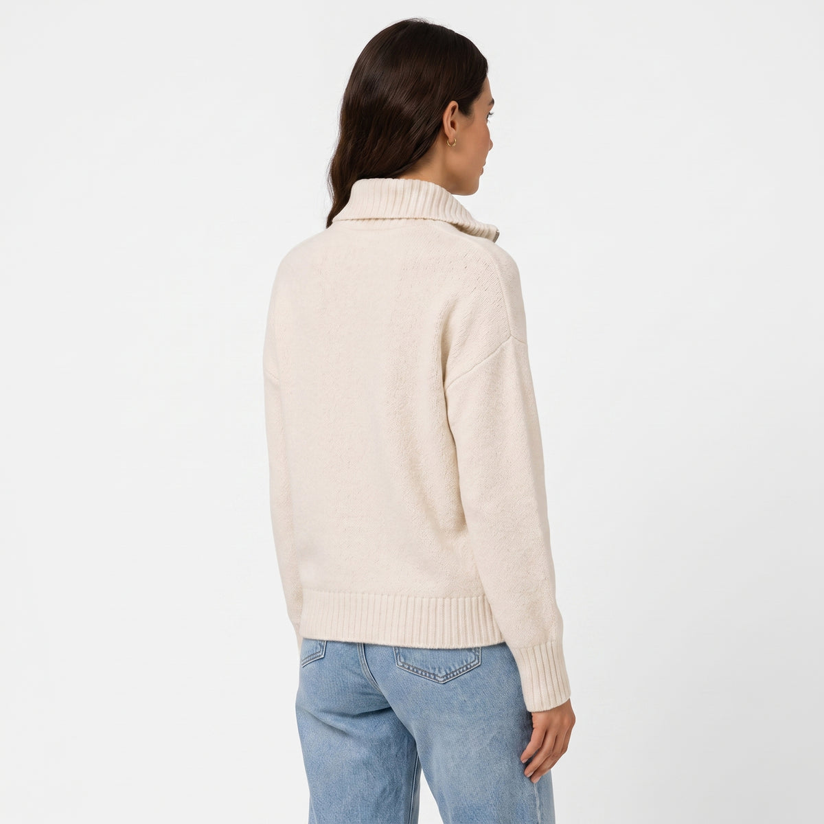 Women's Zip Cardigan Knitted With Funnel Neck Full-Zip Front Pockets - angle