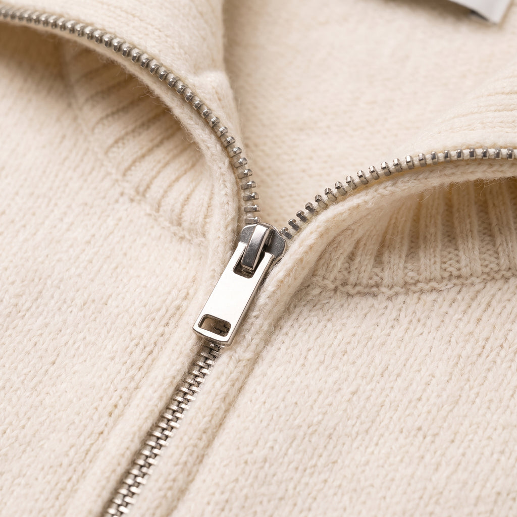 Women's Zip Cardigan Knitted With Funnel Neck Full-Zip Front Pockets - detail