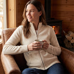 Women's Zip Cardigan Knitted With Funnel Neck Full-Zip Front Pockets - in-use