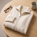 Women's Zip Cardigan Knitted With Funnel Neck Full-Zip Front Pockets - scale