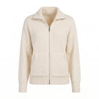Women's Zip Cardigan Knitted With Funnel Neck Full-Zip Front Pockets - studio