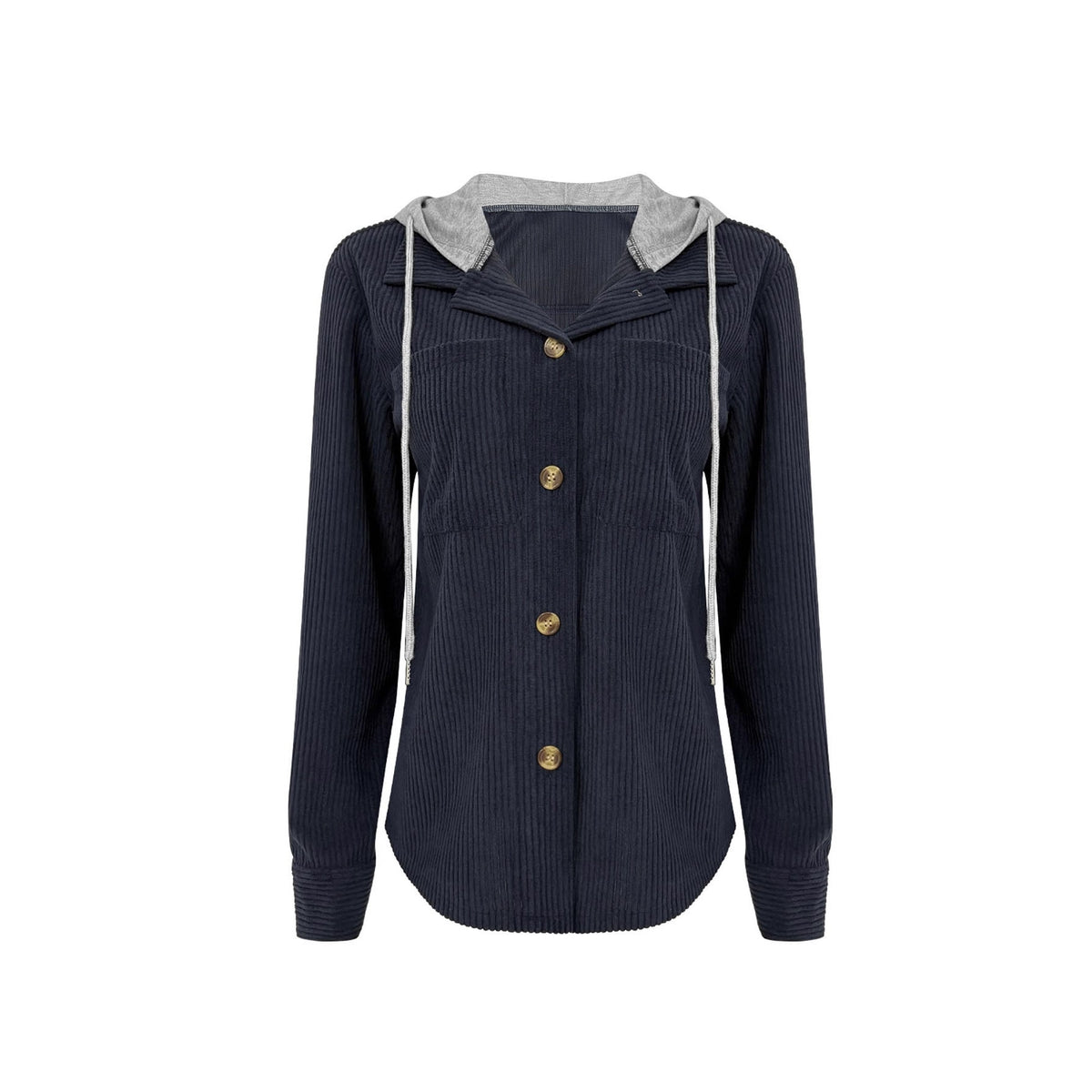 Women Shacket with Relaxed Hooded Knit and Detachable Hood - Image 2