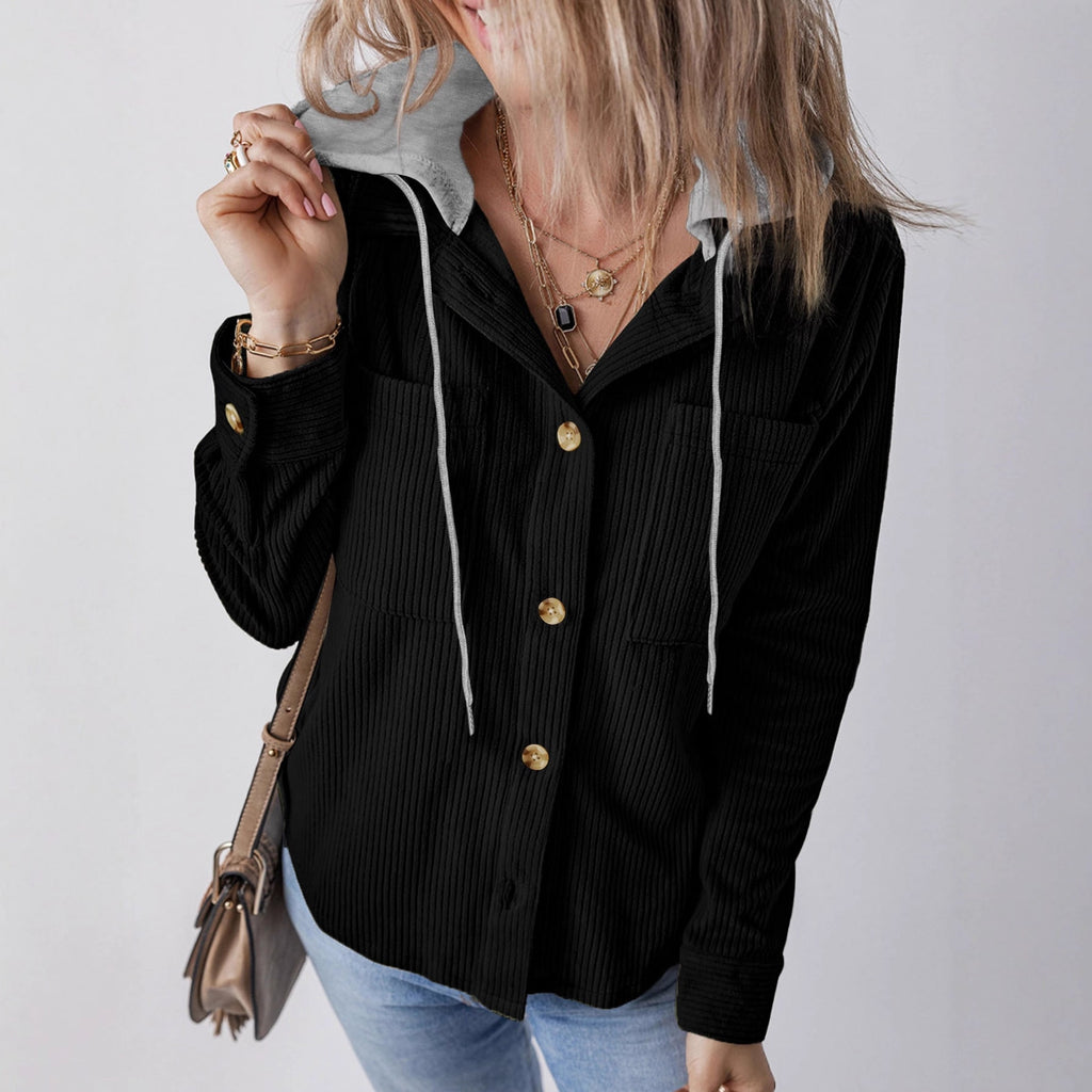 Women Shacket with Relaxed Hooded Knit and Detachable Hood - Image 3