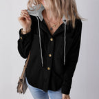 Women Shacket with Relaxed Hooded Knit and Detachable Hood - Image 3