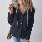 Women Shacket with Relaxed Hooded Knit and Detachable Hood - Image 5