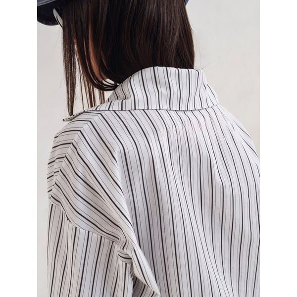 Women Shacket with Relaxed Striped Shirt and Button-Down - Image 1