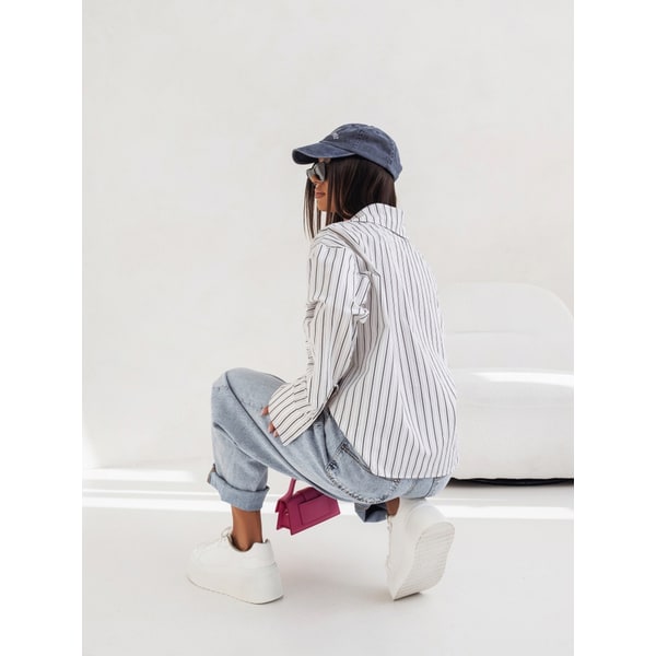 Women Shacket with Relaxed Striped Shirt and Button-Down - Image 2