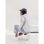 Women Shacket with Relaxed Striped Shirt and Button-Down - Image 2