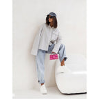 Women Shacket with Relaxed Striped Shirt and Button-Down - Image 3