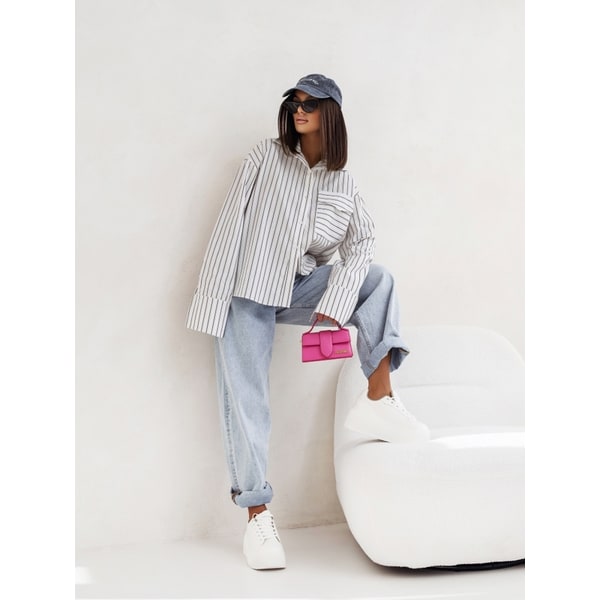 Women Shacket with Relaxed Striped Shirt and Button-Down - Image 3