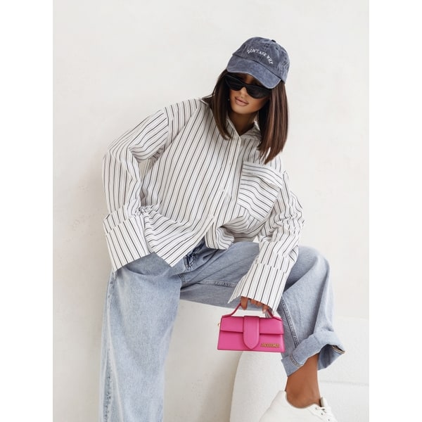 Women Shacket with Relaxed Striped Shirt and Button-Down - Image 4