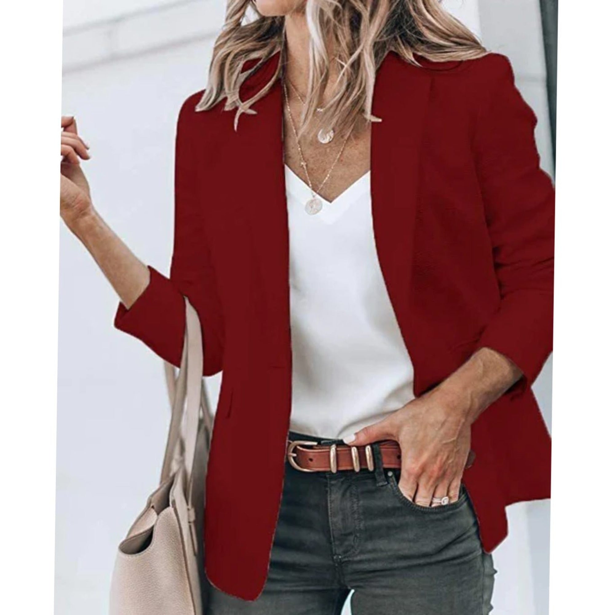 Women's Blazer Open Front Long-Sleeve Work With No Buttons Or Closures - Image 19