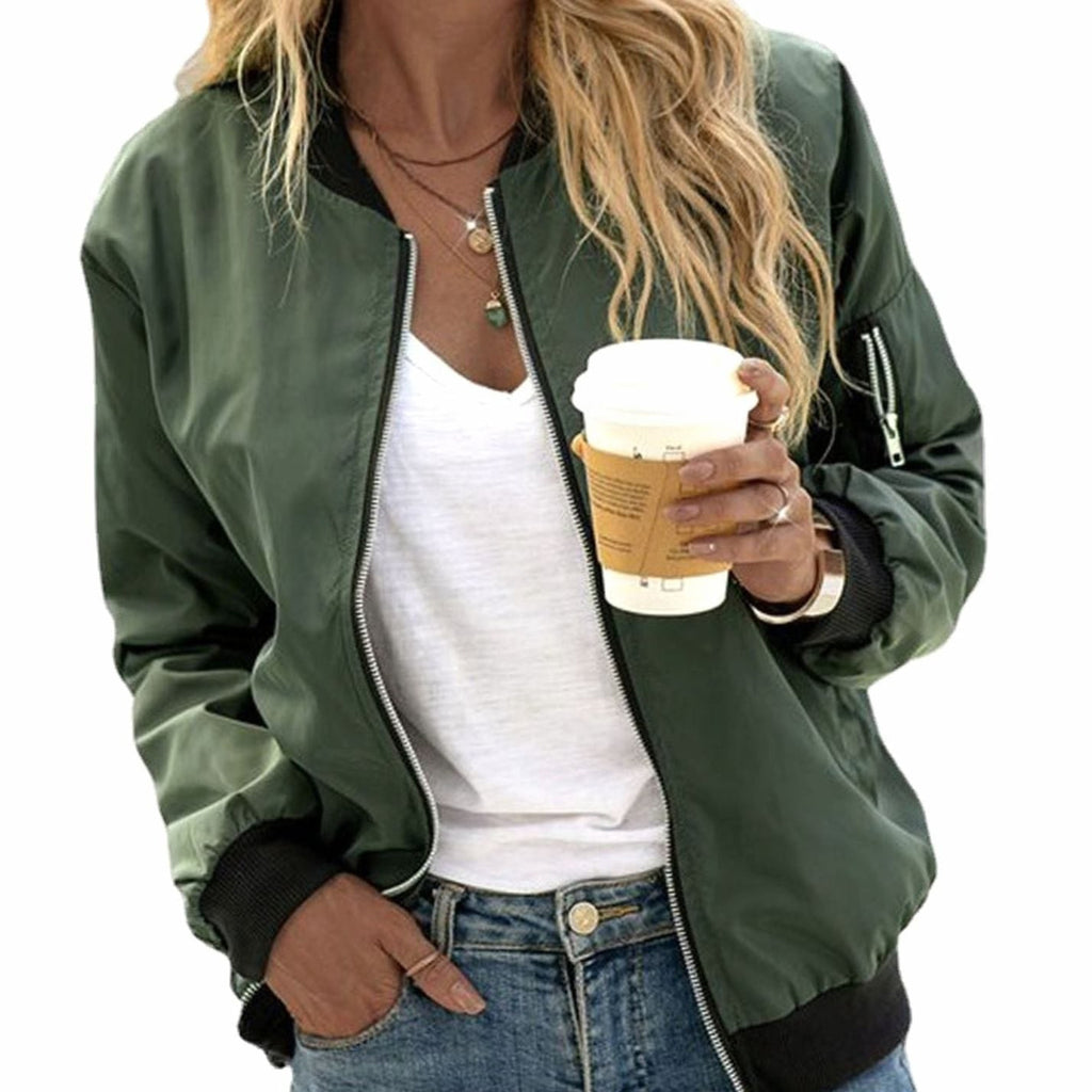 Women's Bomber Jacket with Relaxed Casual Fit and Zip-Up - Image 3