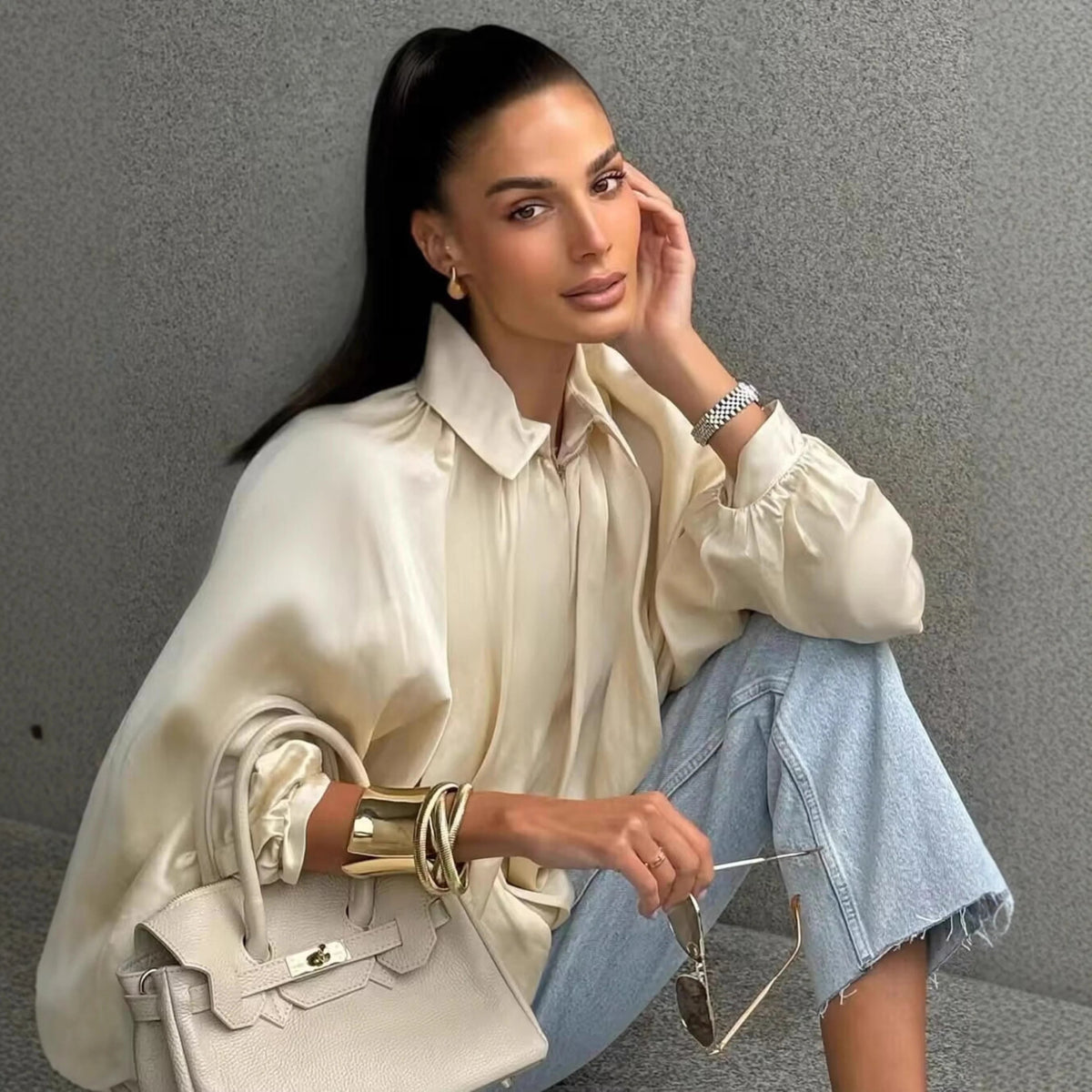 Women's Bomber Jacket with Relaxed Oversized Fit and Batwing Sleeves - Image 7