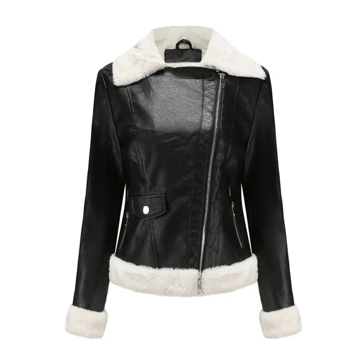 Women's Bomber Jacket with Streamlined Shearling Zip-Up and Pockets - Image 4