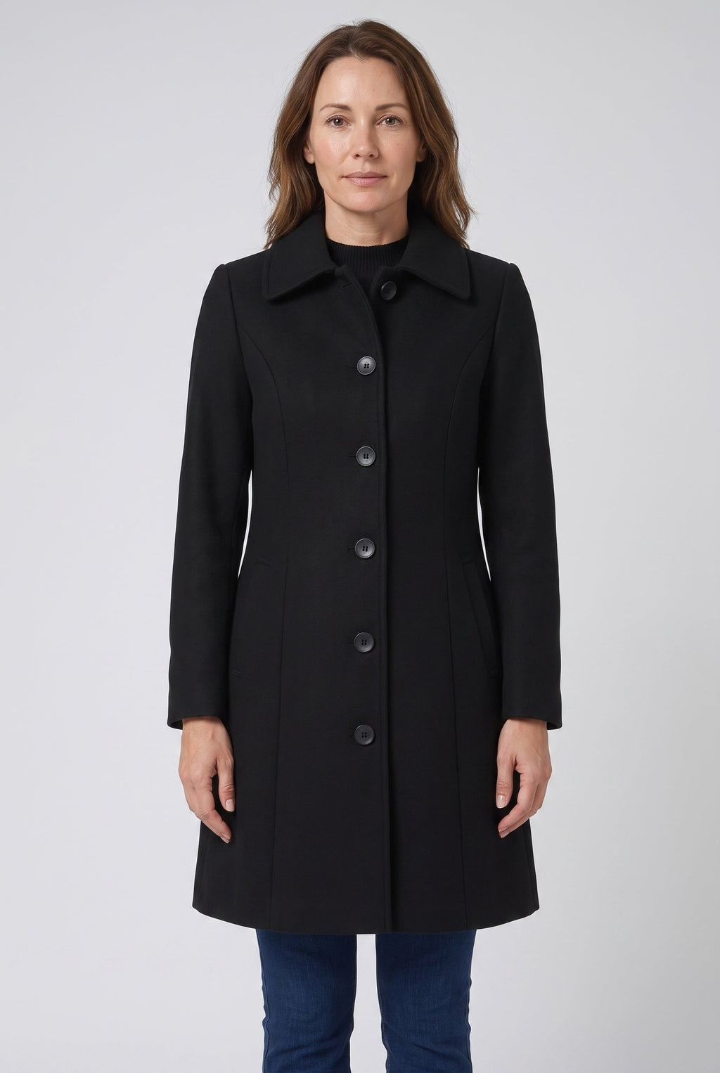 Women's Button-Front Winter Coat Mid-Length Single Breasted With Classic Collar And Tailored Fit - Image 1