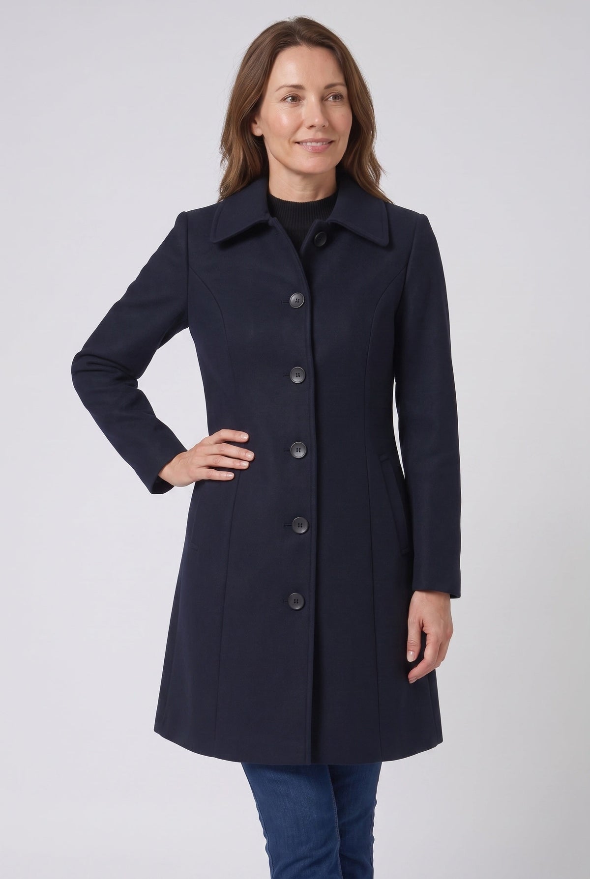 Women's Button-Front Winter Coat Mid-Length Single Breasted With Classic Collar And Tailored Fit - Image 5