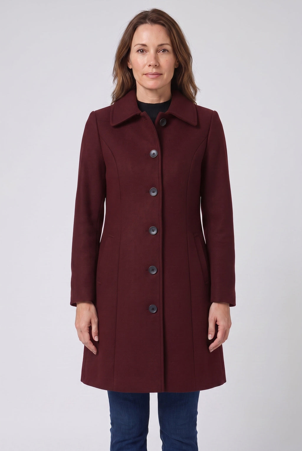 Women's Button-Front Winter Coat Mid-Length Single Breasted With Classic Collar And Tailored Fit - Image 6