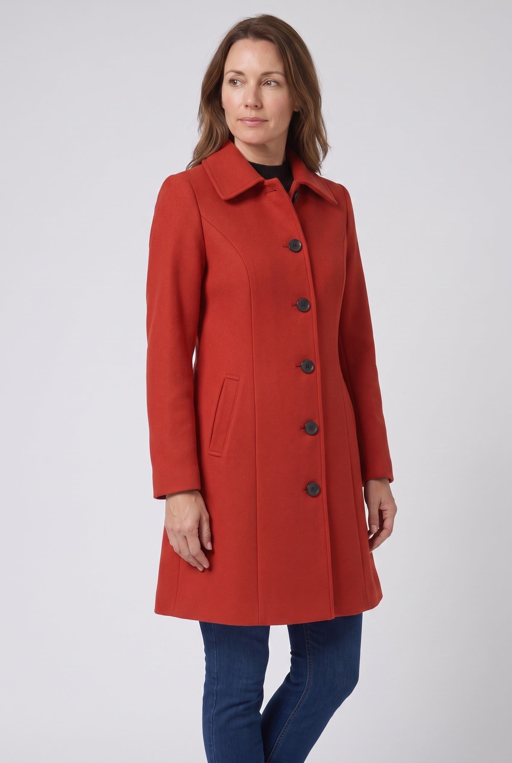 Women's Button-Front Winter Coat Mid-Length Single Breasted With Classic Collar And Tailored Fit - Image 7