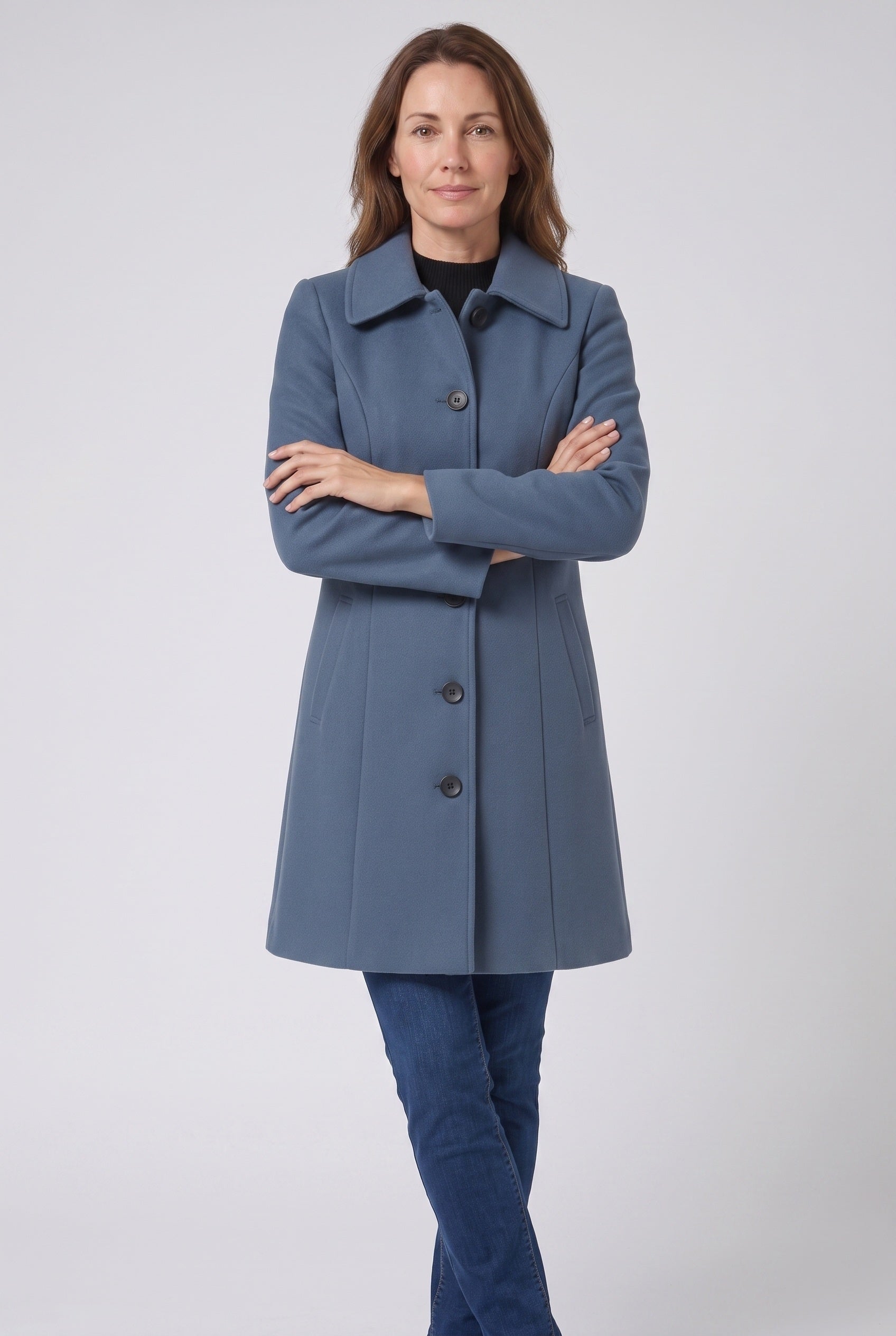 Women's Button-Front Winter Coat Mid-Length Single Breasted With Classic Collar And Tailored Fit - Image 8