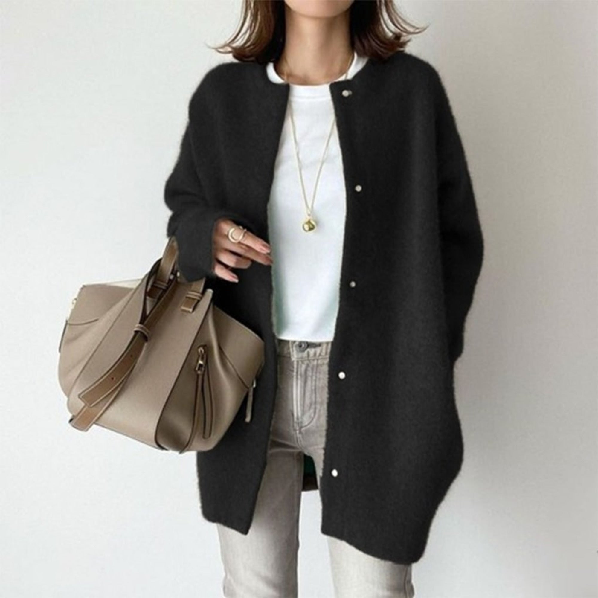 Women's Cardigan with Relaxed Collar Fit and Button-Front - Image 2