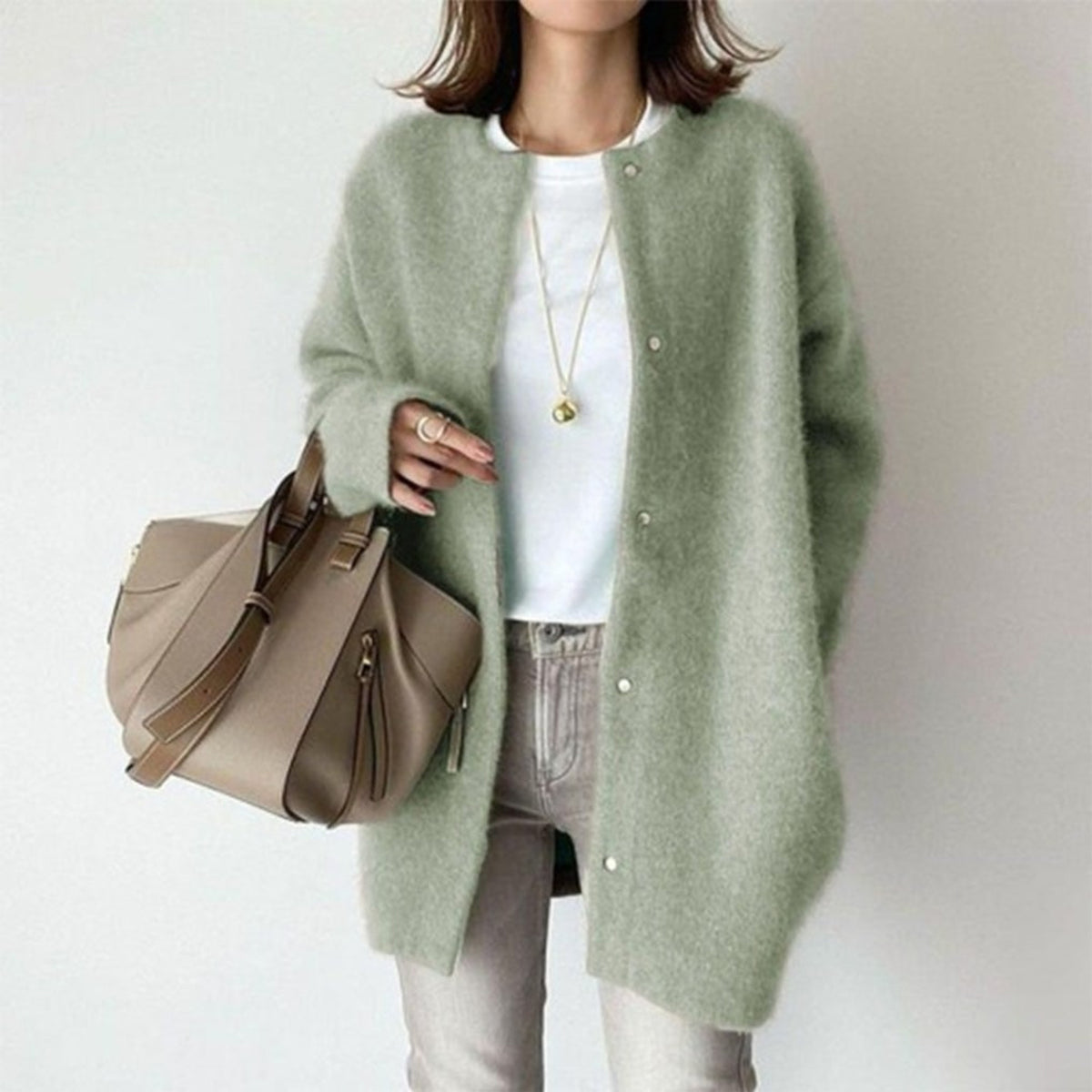 Women's Cardigan with Relaxed Collar Fit and Button-Front - Image 7