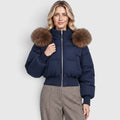 Women's Cropped Puffer Jacket With Lined Collar And Waist Pockets - Image 1