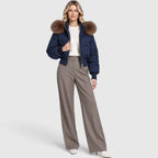 Women's Cropped Puffer Jacket With Lined Collar And Waist Pockets - Image 4